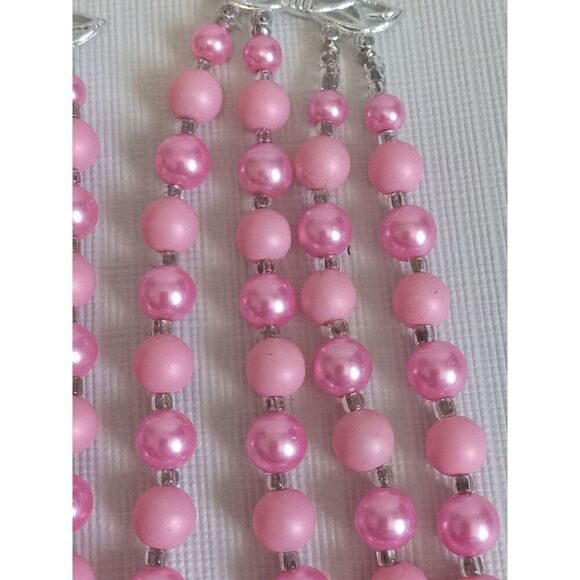 Shades of Pink and Translucent Iridescent Beads Multi Strand Statement Necklace - Picture 4 of 10
